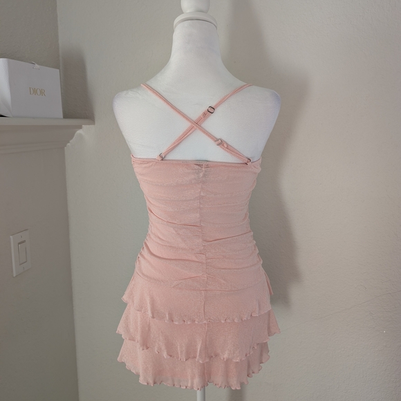 Woman's Pink Ruched And Ruffled Dress - Picture 3 of 5